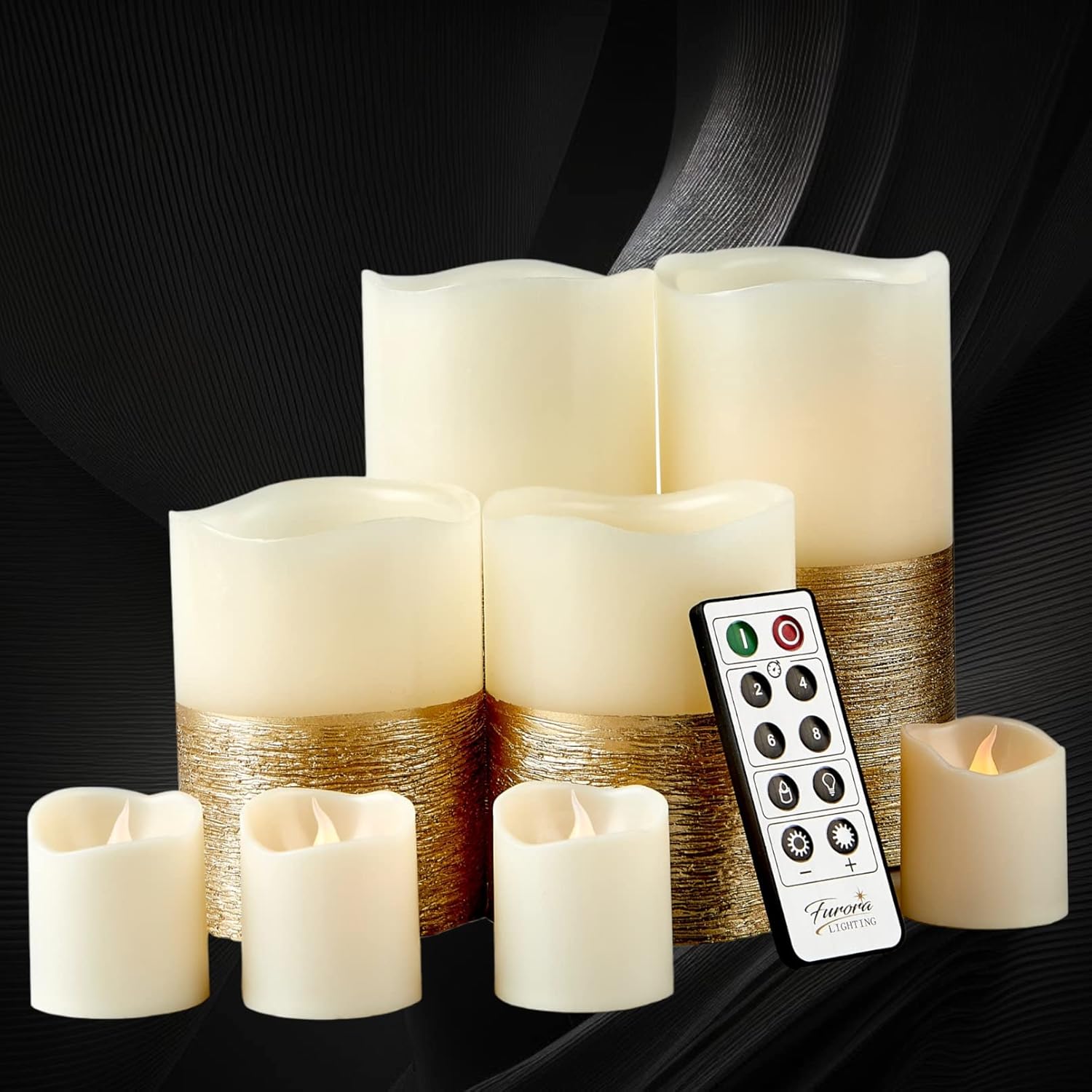 FURORA LIGHTING Gold Real Wax Trim Candles with Remote Control
