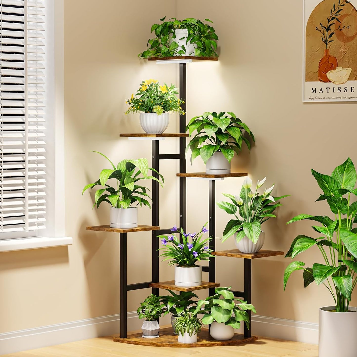 Corner Plant Stand Indoor with Grow Lights for Home Decor
