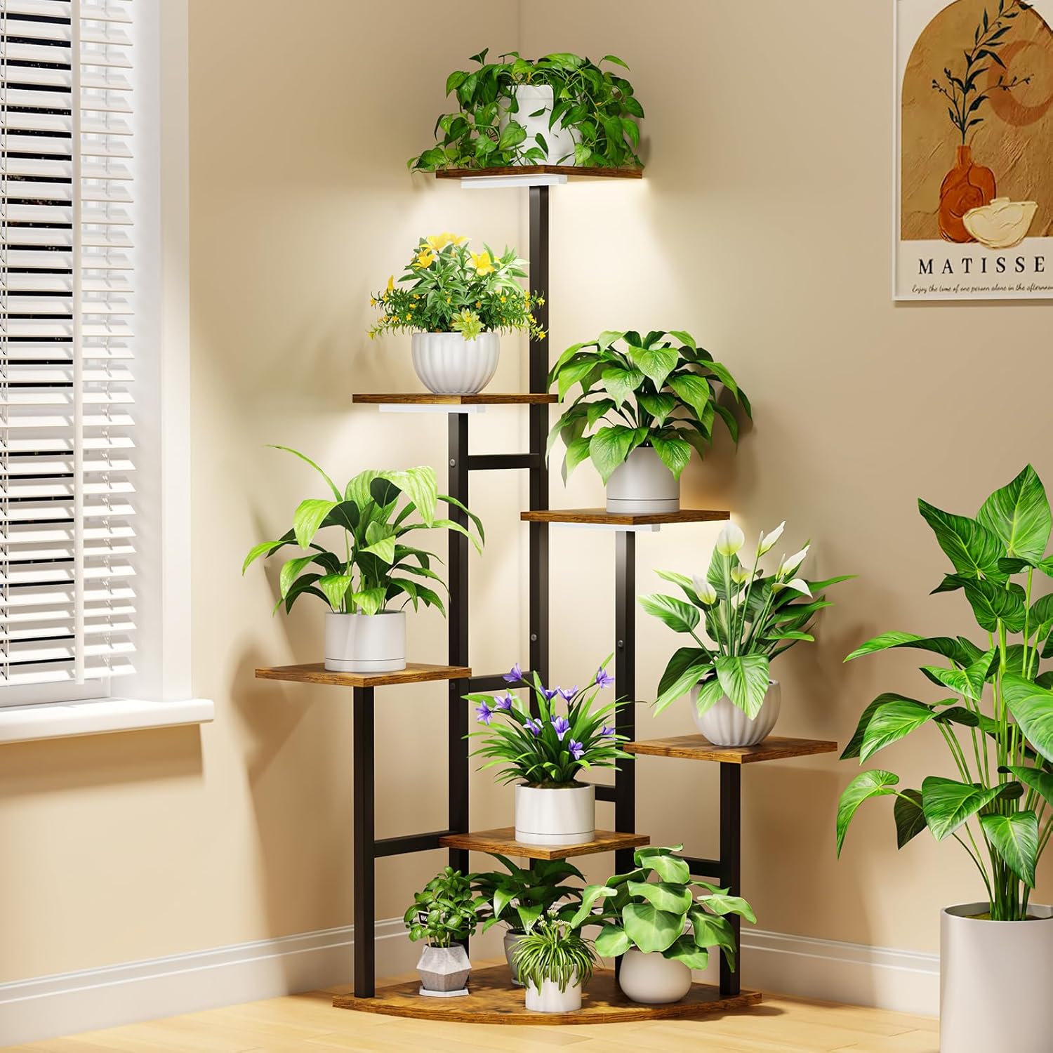 Corner Plant Stand Indoor with Grow Lights for Home Decor