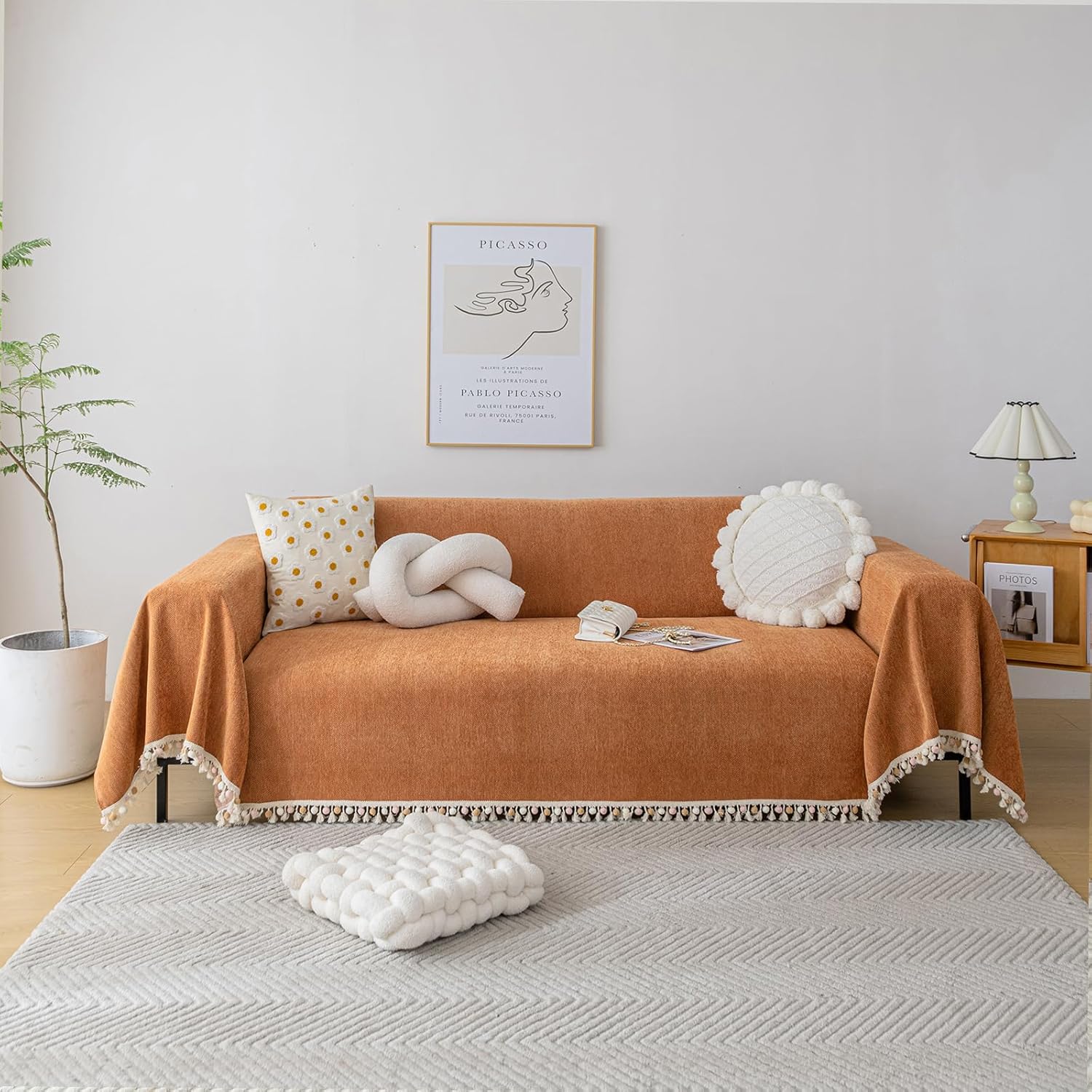 HANDONTIME Dark Orange Sofa Covers for Dogs with Colorful Tassels
