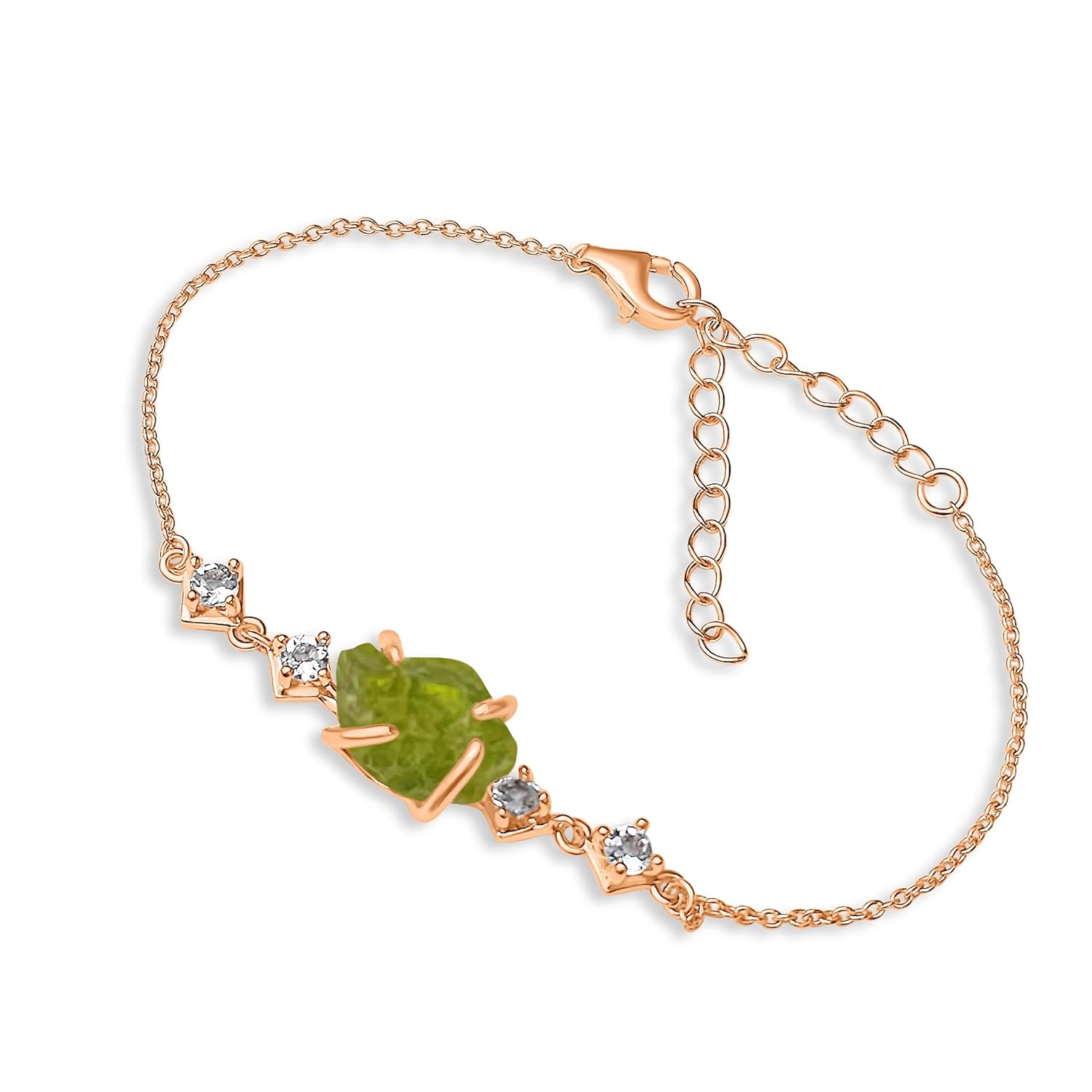 Raw Peridot Crystal Chain Bracelet for August Birthstone Gift