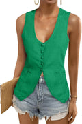 Tankaneo Womens Scoop Neck Blazer Vest - Summer Linen Sleeveless