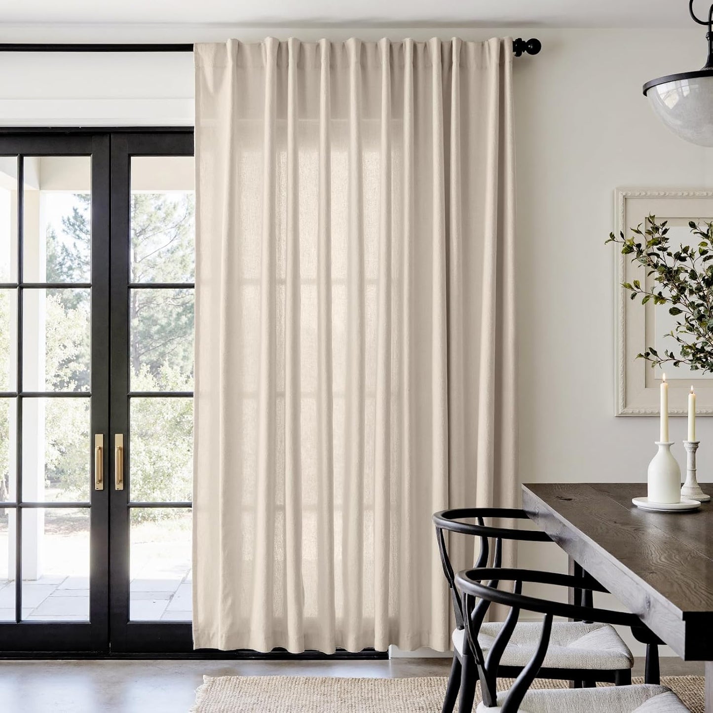Linen Blend Curtain 84 inch Length for Sliding Door, Oat Color