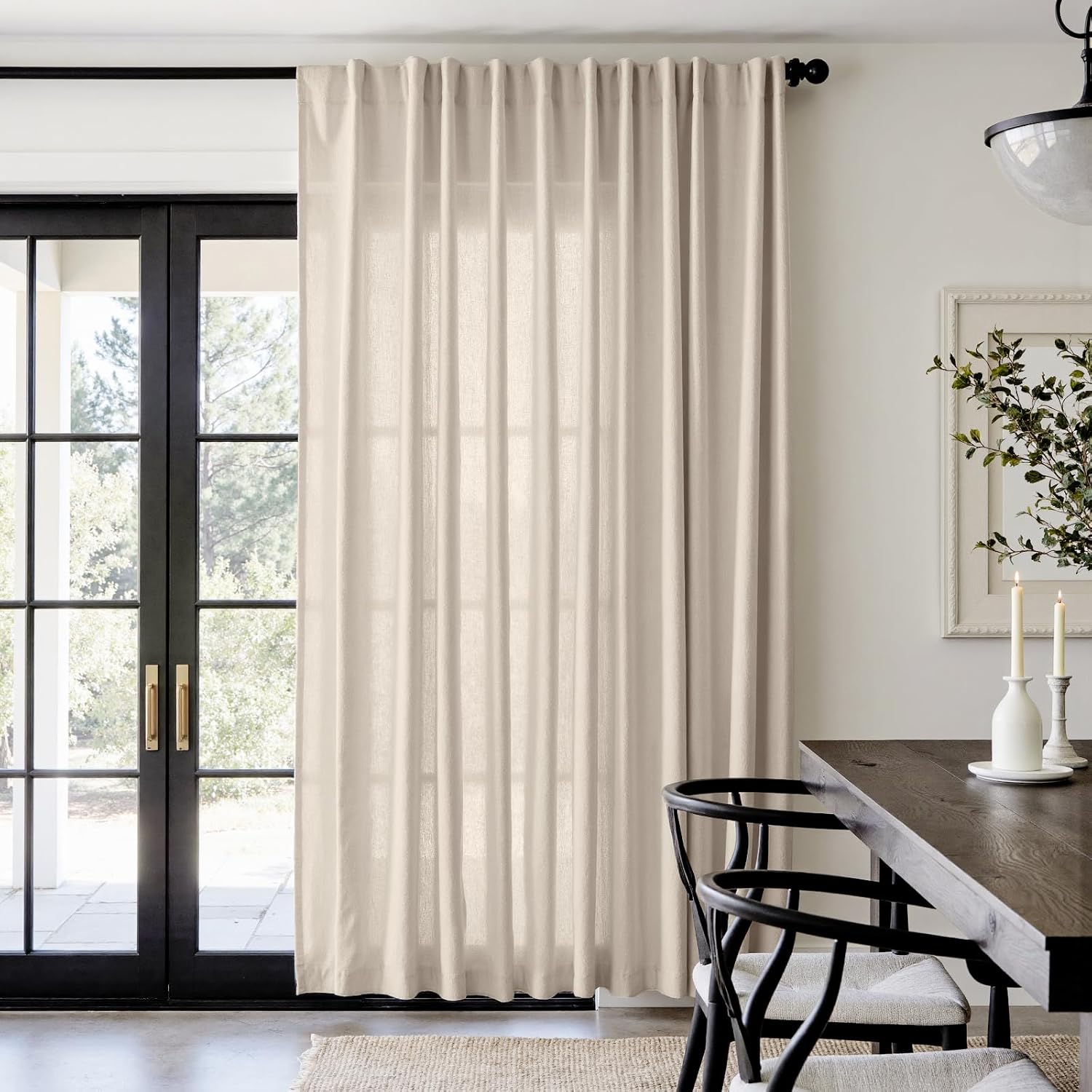 Linen Blend Curtain 84 inch Length for Sliding Door, Oat Color