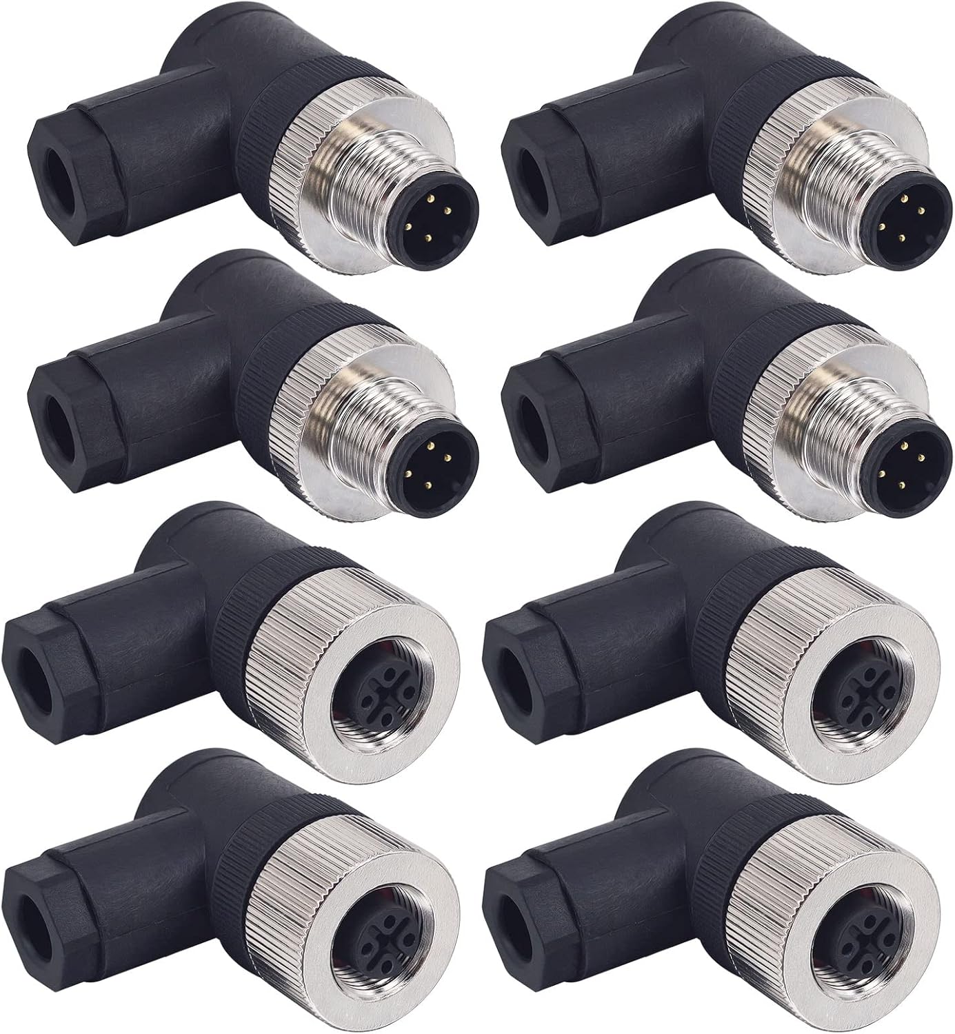 M12 4 Pin Male & Female Right Angle Socket Panel Connector
