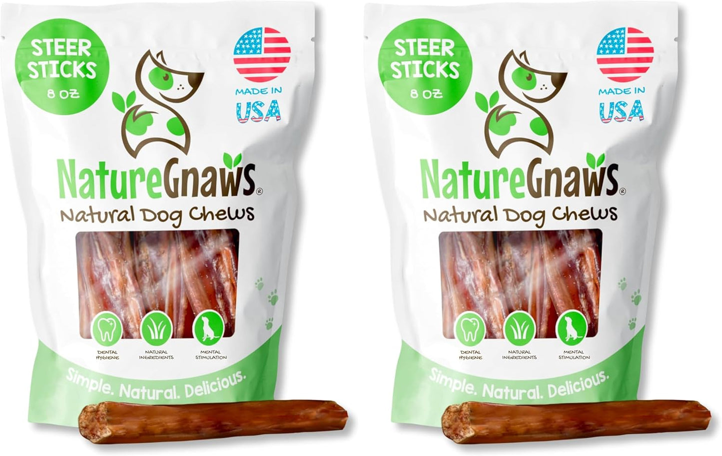 Nature Gnaws USA Steer Sticks for Dogs - Long Lasting Chews