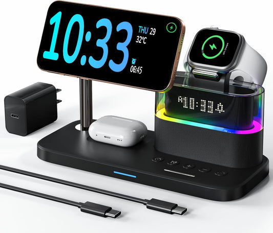 Wireless Charger & Alarm Clock for Apple Devices - Nightstand Power Hub!
