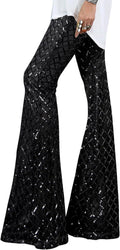 EVALESS Women Sequin Pants High Waisted Wide Leg Flare Trousers Casual