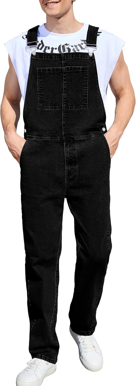 Stylish Black Overalls for Men - Utility Denim Jumpsuit