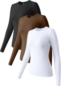 OQQ Womens 3 Piece Long Sleeve Stretch Fitted Layer Tee - Slim Fit