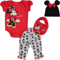Disney Minnie Mouse Baby Girls 4-Piece Bodysuit Pant Bib Hat Set