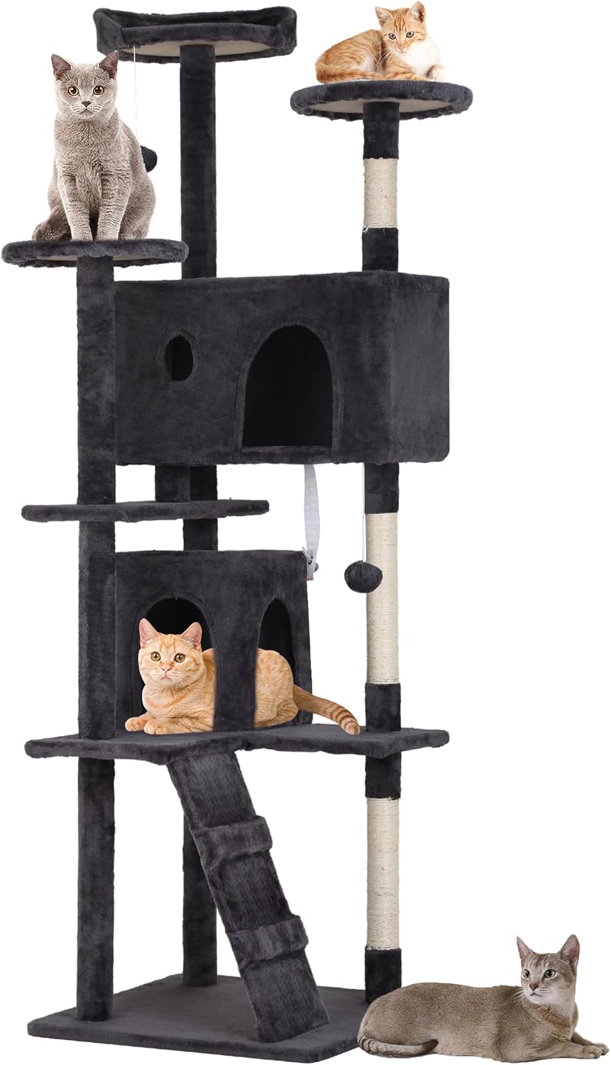 70in Cat Tree Tower with Multi-Level Activity Center for Cats