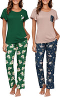 Ekouaer Womens Pajama Sets 2 Pack Short Sleeve with Long Pants
