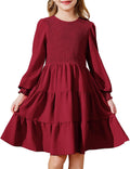 Girls Fall Boho Long Sleeve Shirred Smocked Tiered Dress