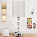 White Touch Bedside Lamp with USB C+A Charging Port - Crystal 3-Way