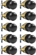 Passage Door Knobs 10 Pack Matte Black - Non-Locking Interior Handles