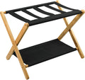 VASMIA Luggage Rack Folding Suitcase Stand with Storage Shelf - Bamboo