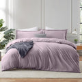 Dusty Purple Duvet Cover with Fitted Sheet King Size - Soft 4 Piece