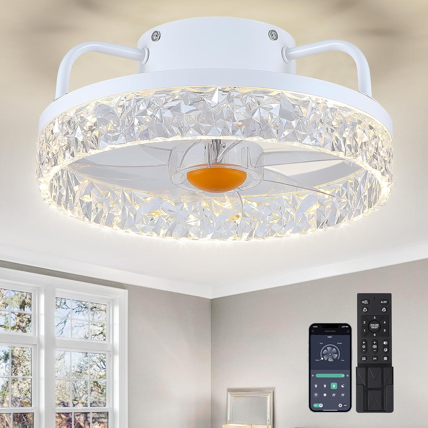 13In Flush Mount Ceiling Fan with Lights and Remote Control
