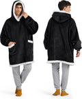 Bedsure Blanket Hoodie for Adults & Kids Black Oversize - Sherpa