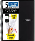 Five Star Spiral Notebook 5 Subject College Ruled Black - With Study