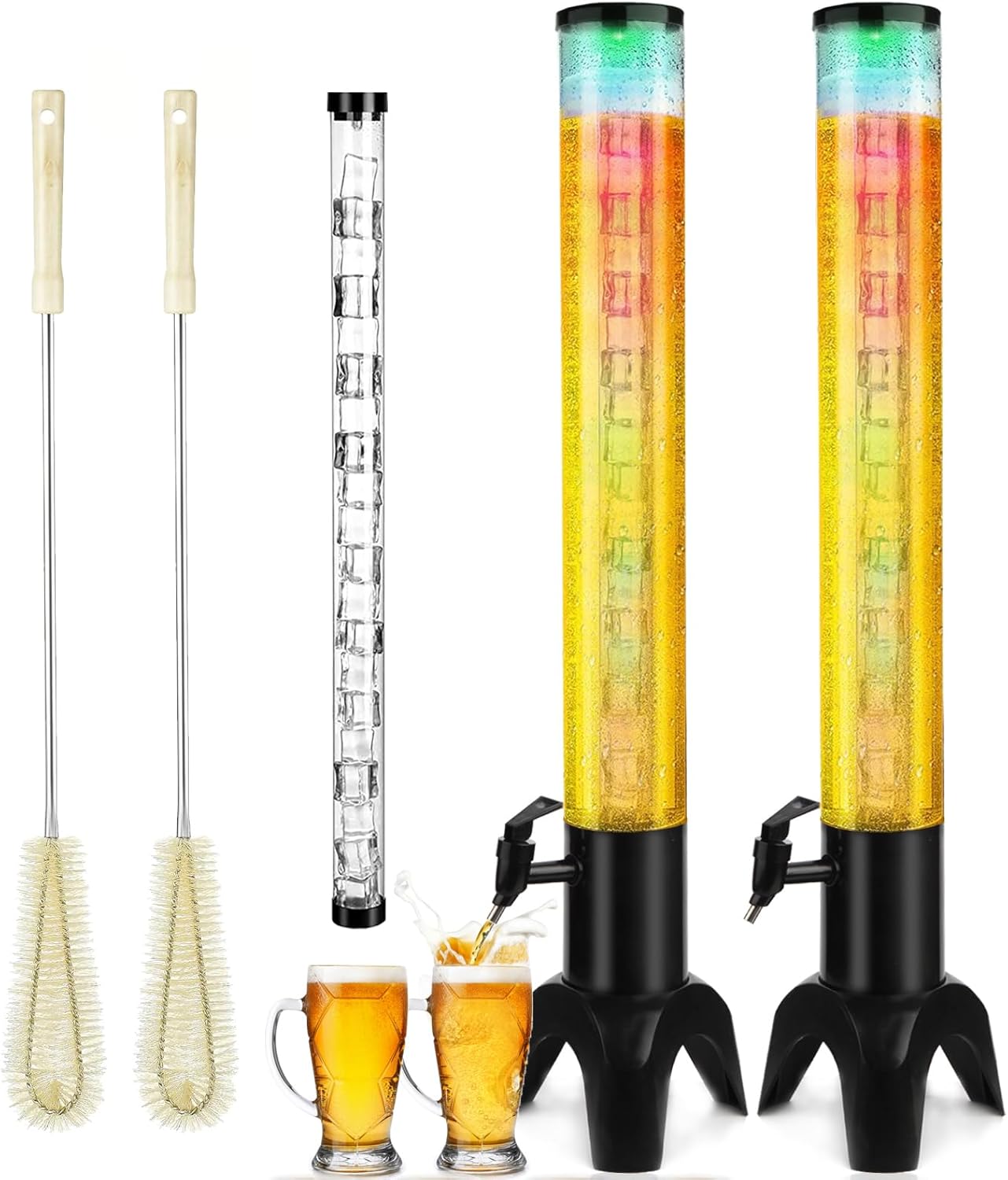 2pcs Beer Dispenser with Ice Tube and LED Light for Parties