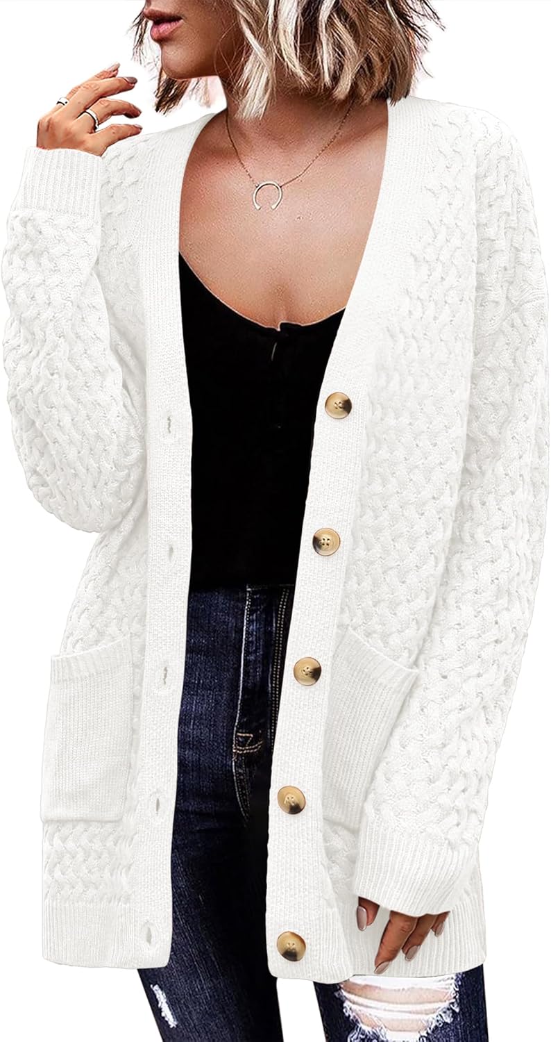 Zeagoo Womens Long Sleeve Chunky Cable Knit Cardigan Sweater
