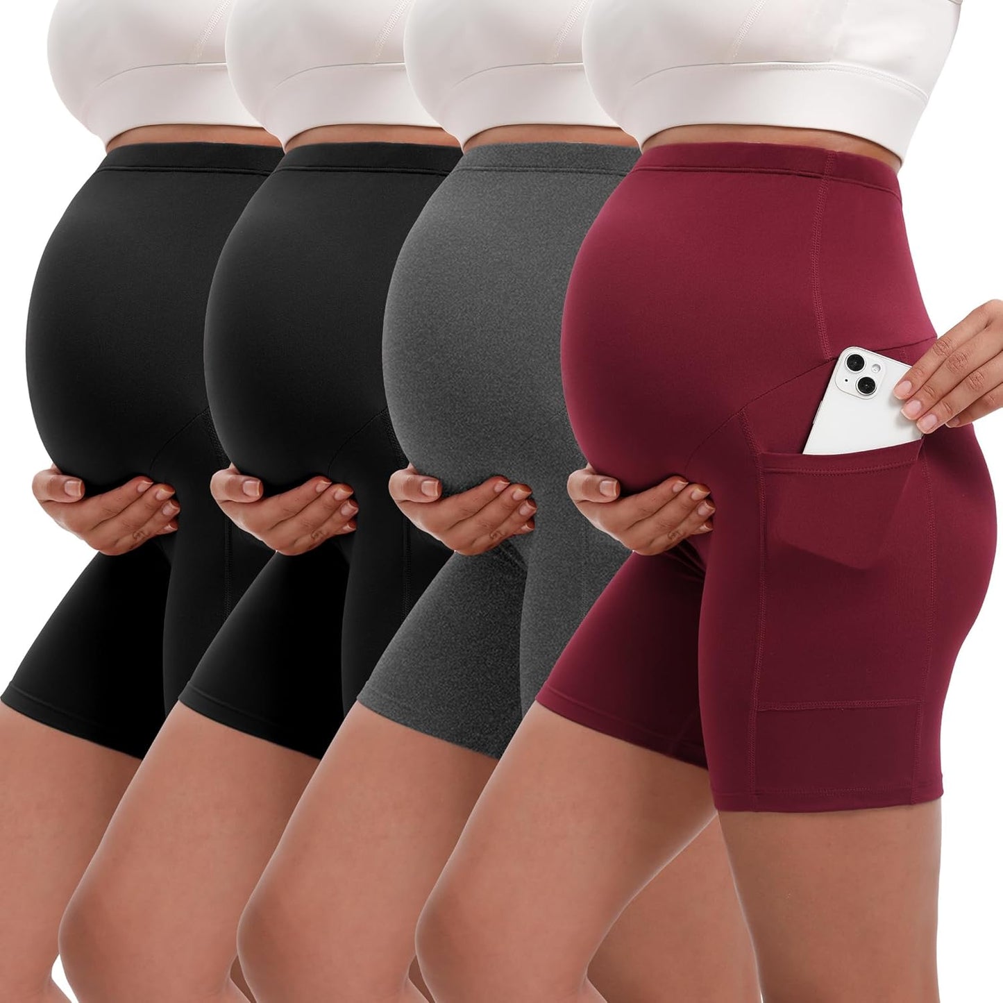 4 Pack Women's Maternity Shorts for Yoga and Active Wear