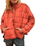 Women's Baggy Lightweight Zip Puffer Jacket - Relaxed Winter Coat