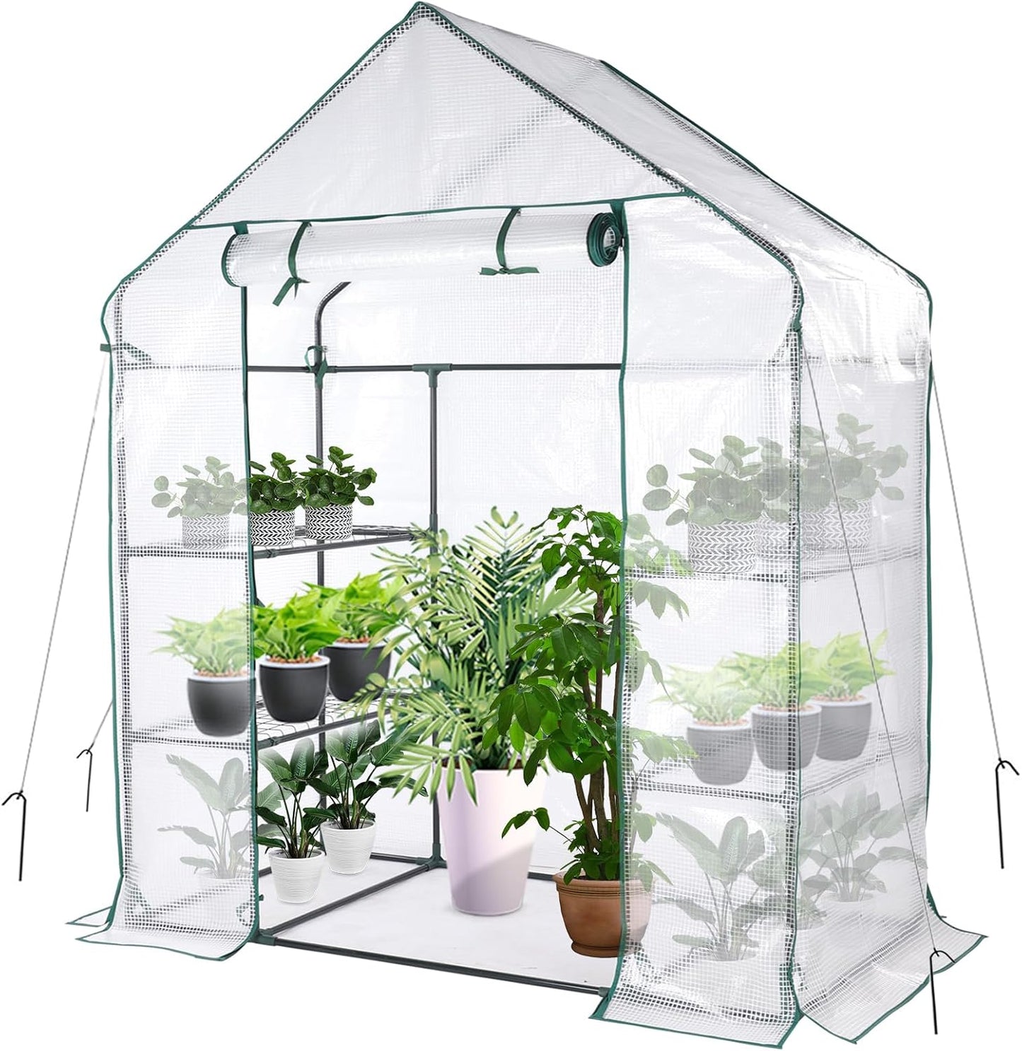Portable Mini Walk-in Greenhouse with Roll-up Zipper Door