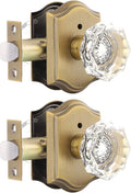 Crystal Door Knobset 2-Pack Privacy Lock - Antique Brass Crystal Knobs