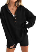 Womens Oversized V Neck Hoodie Button Down Sweatshirt - Lightweight