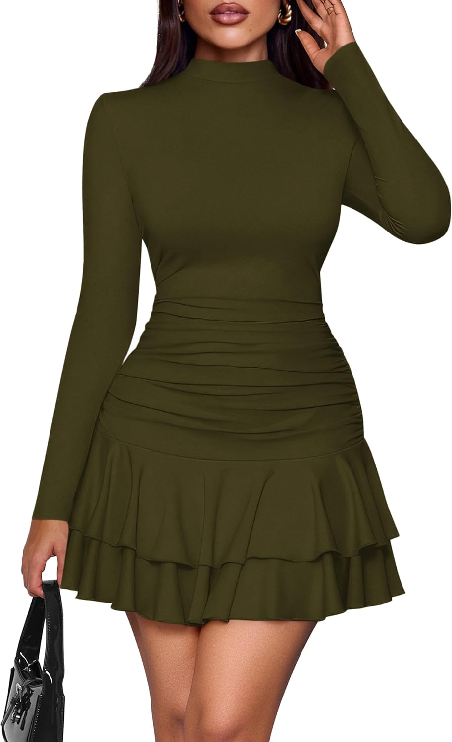 PRETTYGARDEN Women's Fall Long Sleeve Mock Neck Bodycon Dress