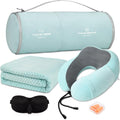 Travel Pillow and Blanket Set with Memory Foam Neck Pillow - Compact
