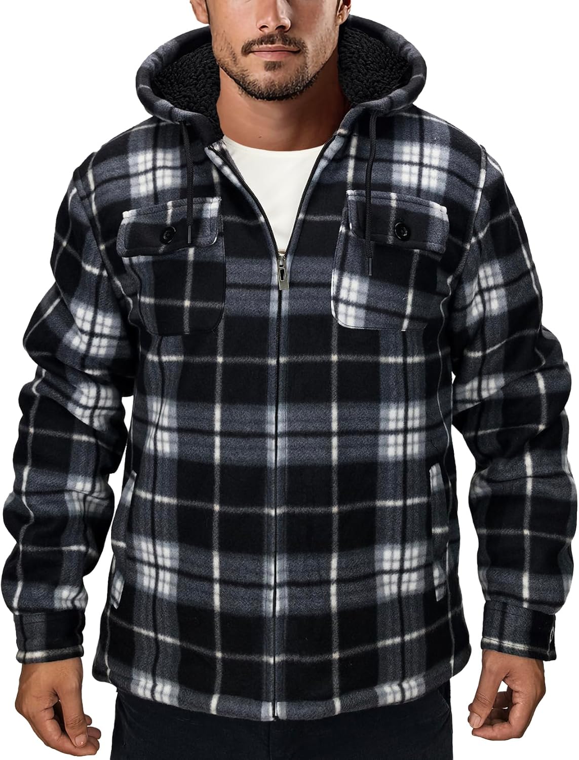 Men's Flannel Jacket Hoodie Full Zip Up for Winter Warmth
