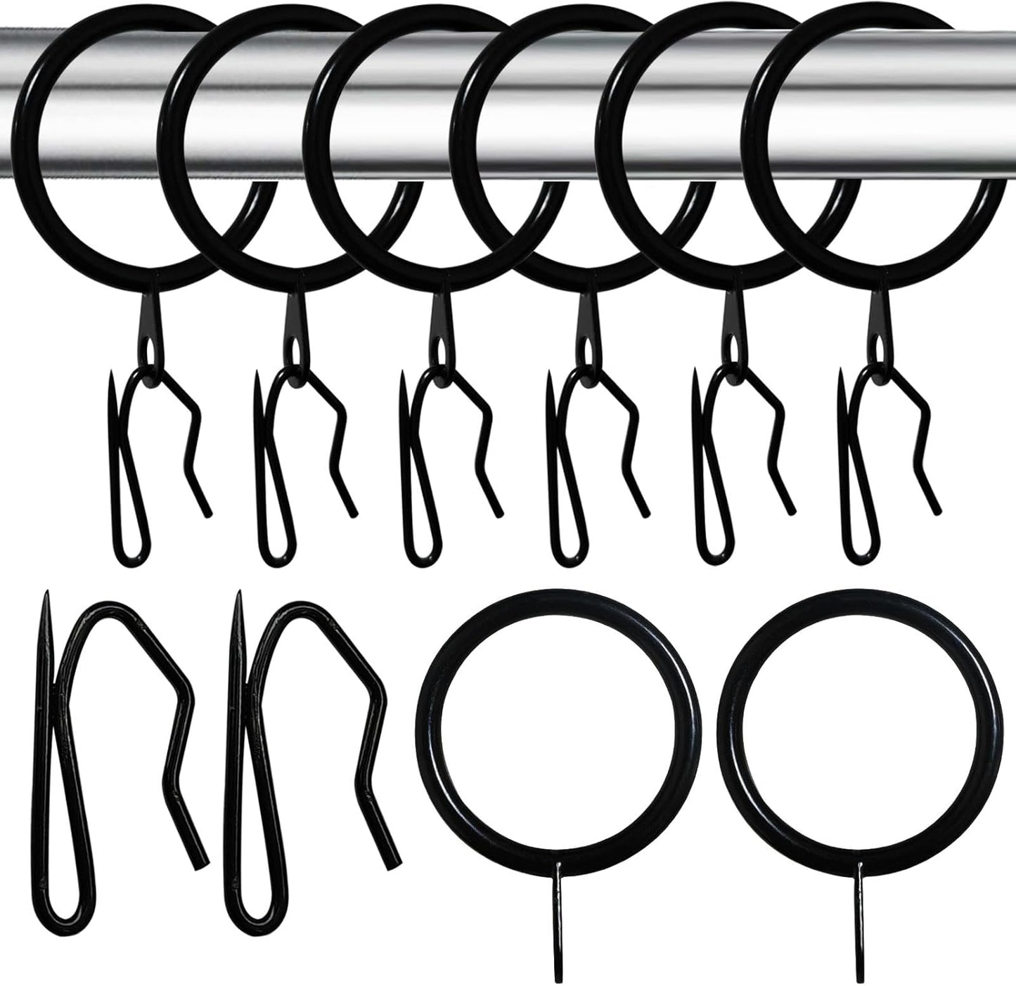 Set of 30 Black Curtain Rings & Hooks - KAHIT