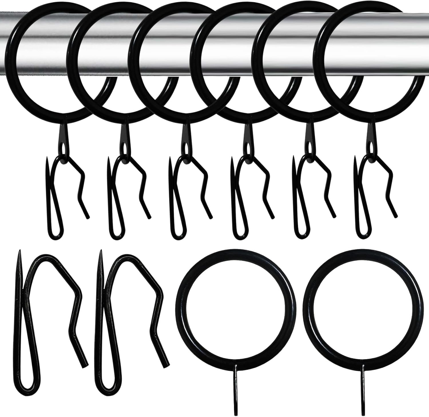Set of 30 Black Curtain Rings & Hooks - KAHIT