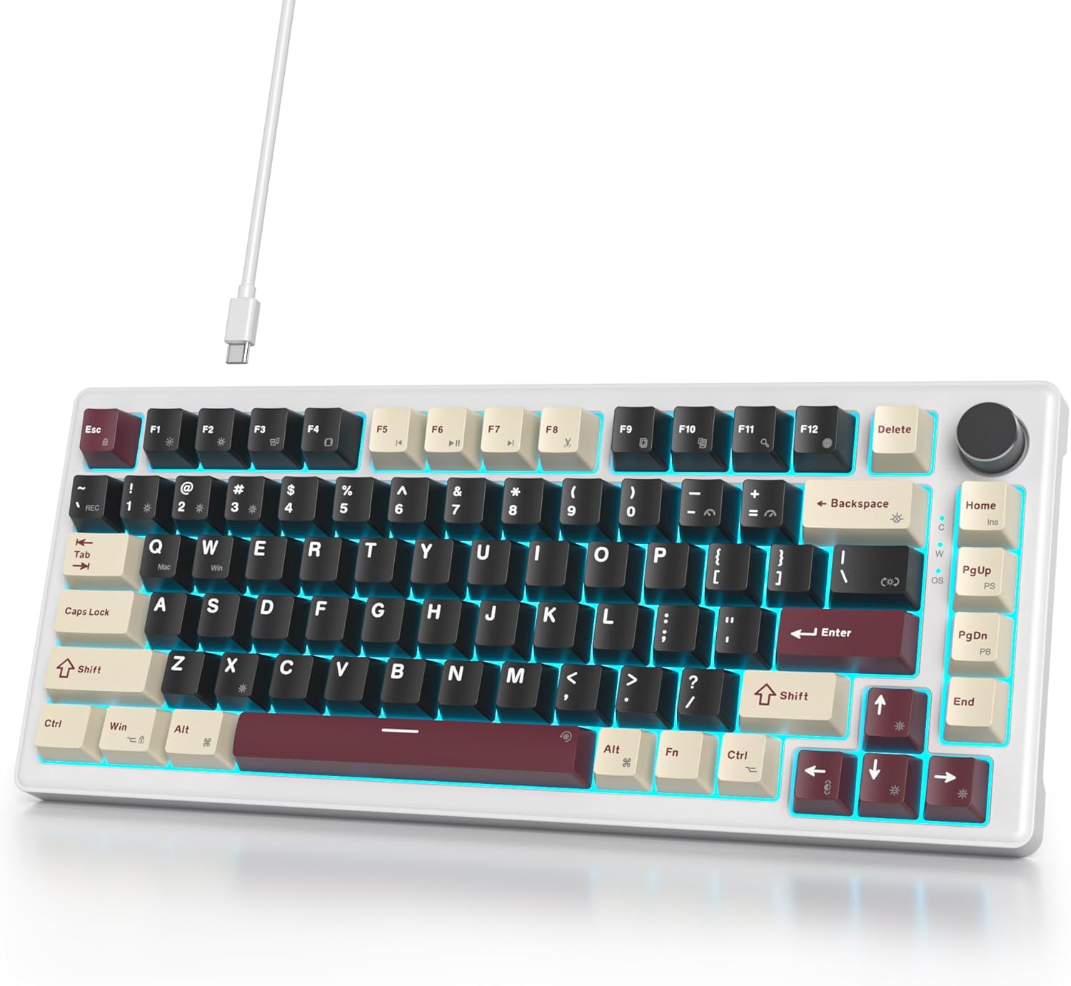 75% Wired Gaming Keyboard with Hot Swappable White Switches