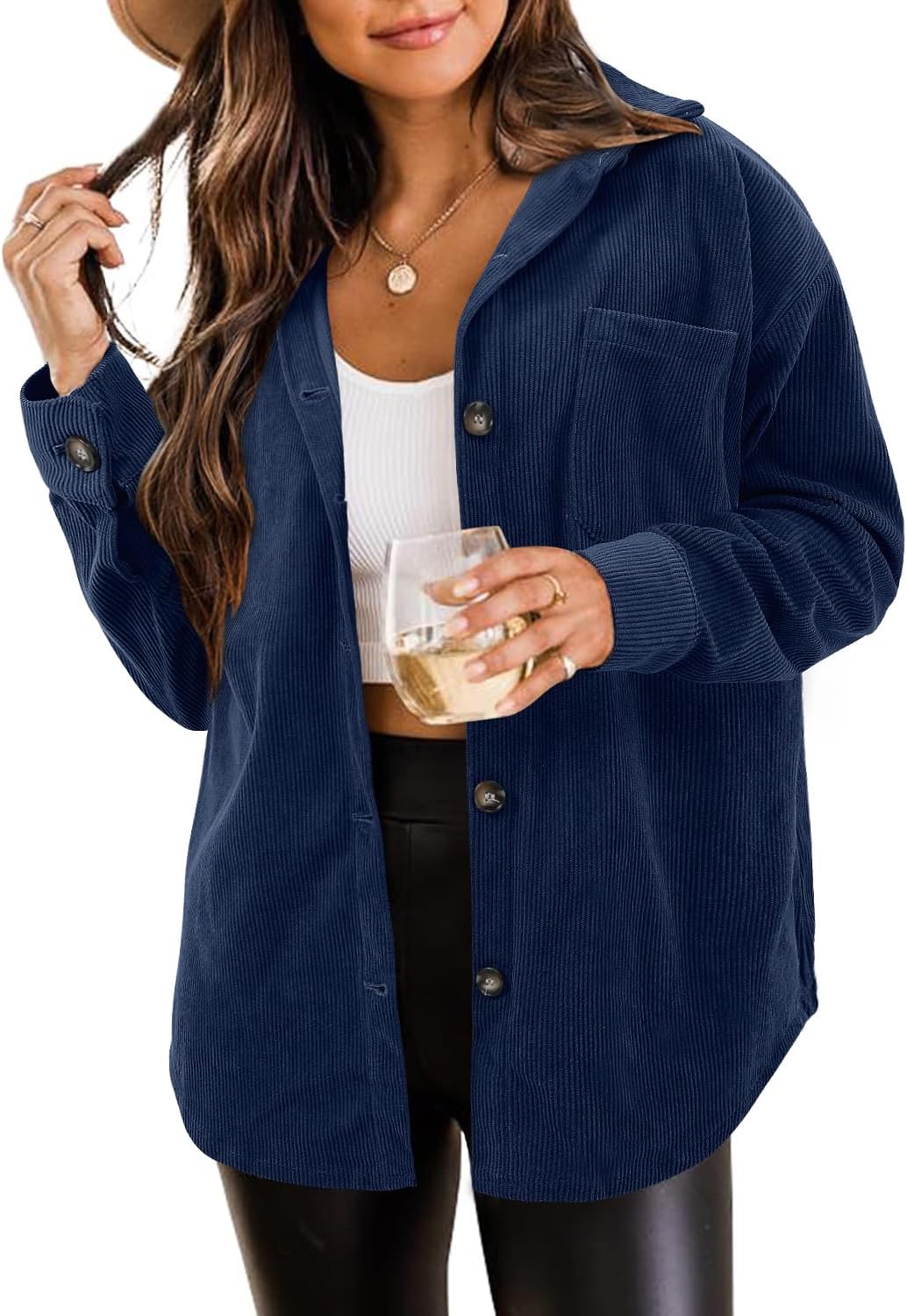 ZOLUCKY Womens Shackets Jacket Plus Size Long Sleeve Blouses
