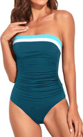 Women Peacock Blue Tummy Control One Piece Swimsuit - Strapless