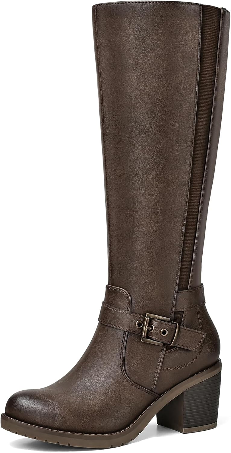 mysoft Women's Knee High Boots with Chunky Block Heels