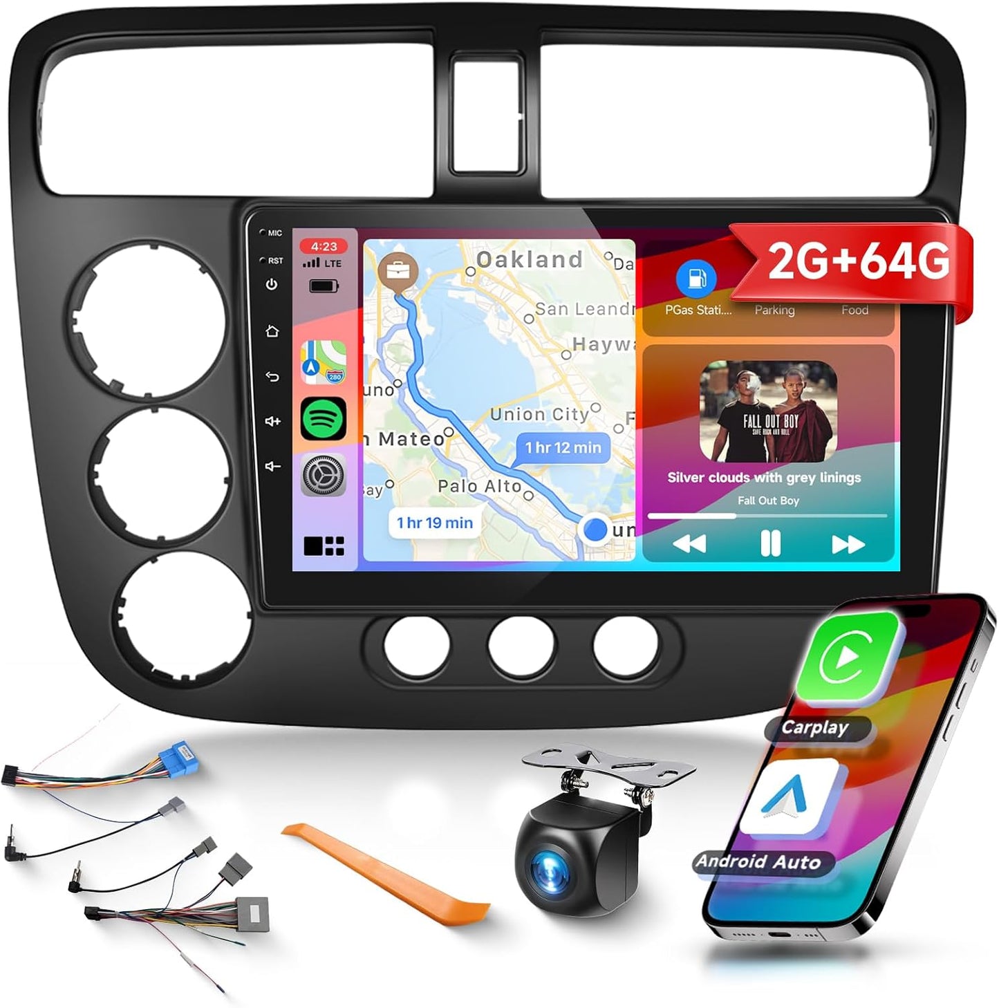 Podofo 2G 64G Car Stereo for Honda Civic 2001-2005