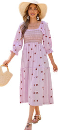 R.Vivimos Boho Floral Midi Dress - Flattering Cotton Tiered Dress
