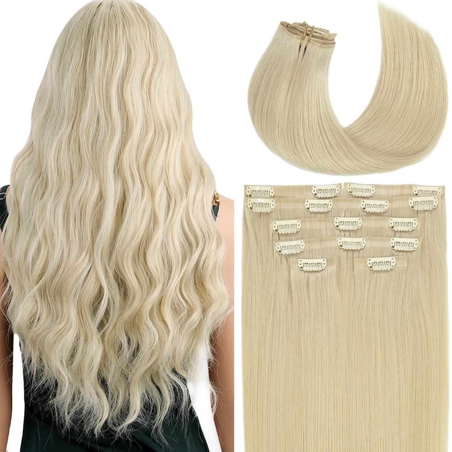Invisible Thick Hair Extensions Clip in Human Hair Full Head