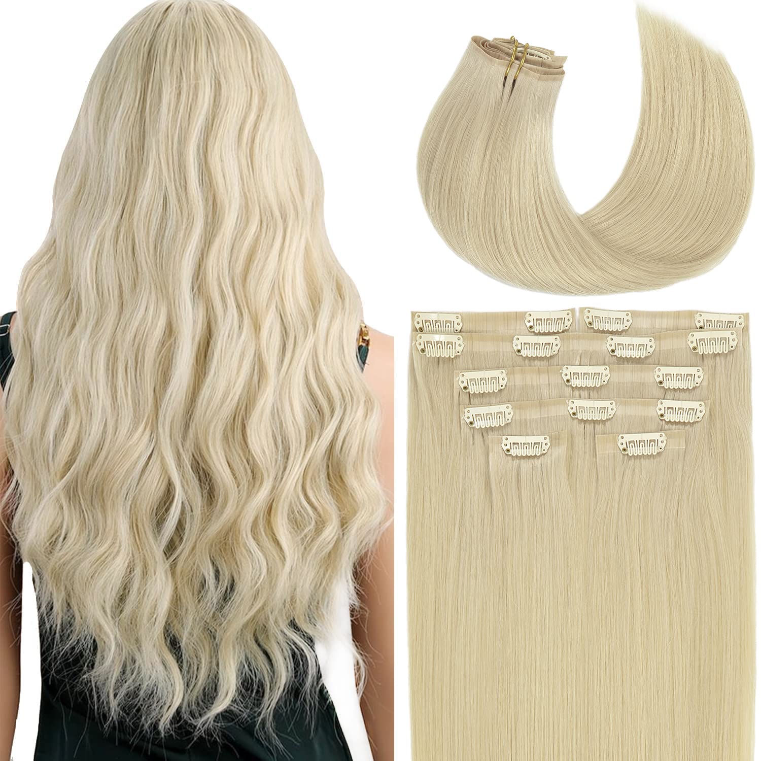 Invisible Thick Hair Extensions Clip in Human Hair Full Head