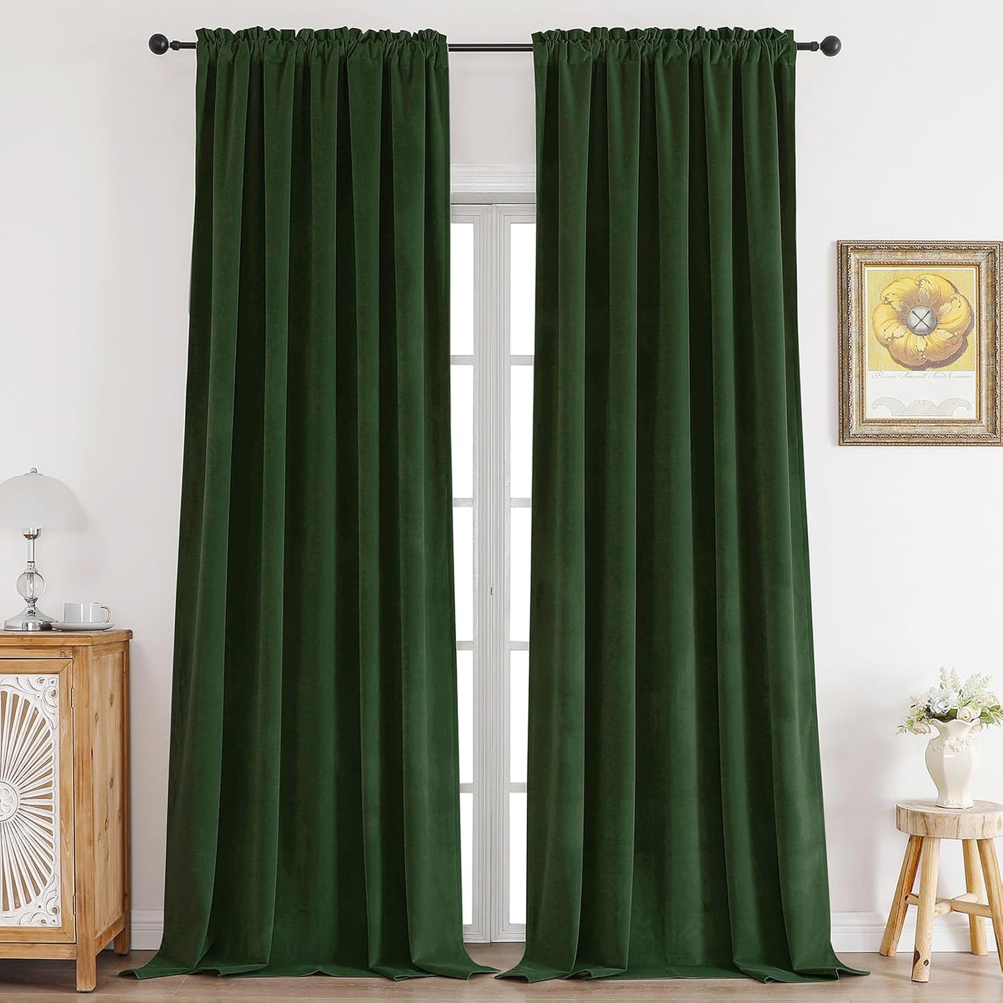 CUCRAF Dark Olive Green Velvet Blackout Curtains for Luxury Homes
