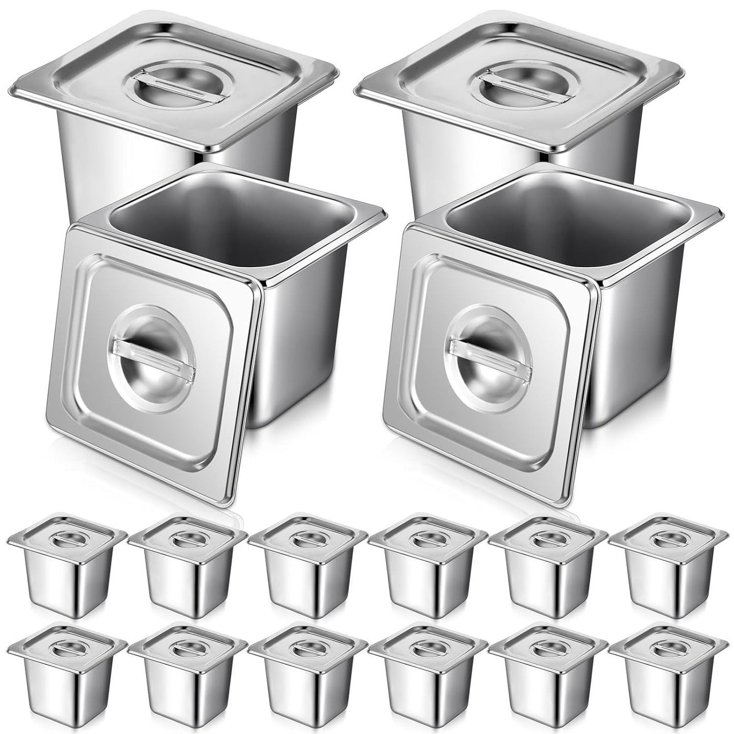 16 Pack Stainless Steel Hotel Pans with Lid and Tongs for Catering