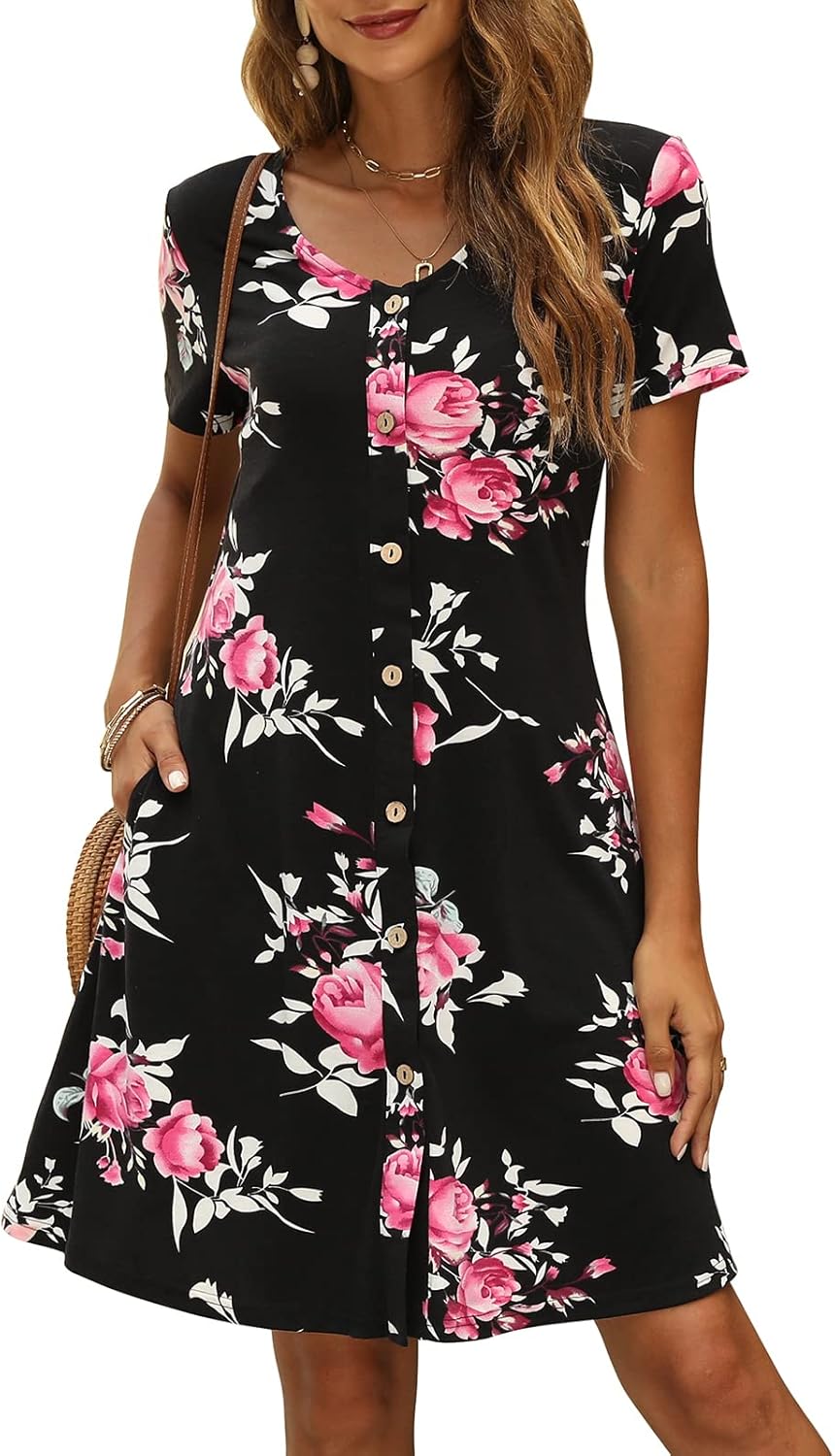 Manydress Women's Summer Casual T Shirt Dress with Pockets
