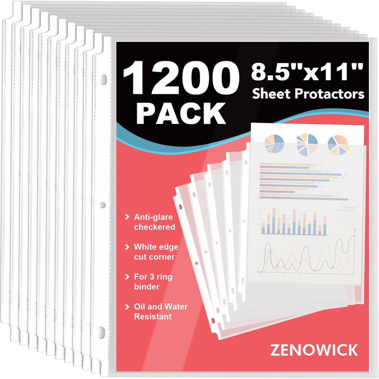 1200 Pack Sheet Protectors for 3 Ring Binder, Clear Plastic