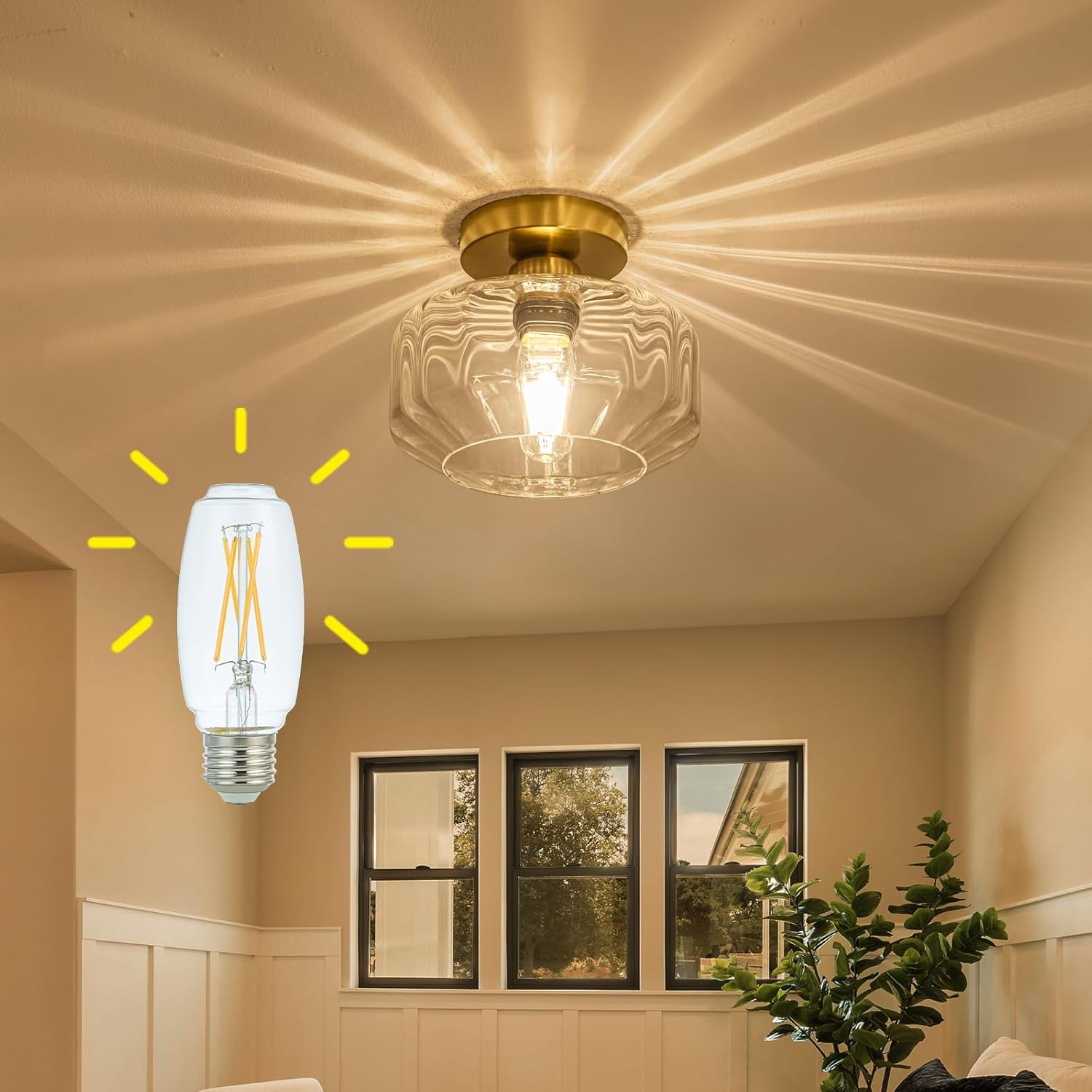Modern Gold Flush Mount Ceiling Light with Hexagonal Glass Design